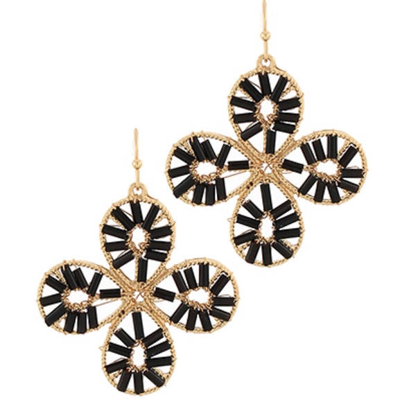 Seedbead Flower Drop Earrings - Picture 1 of 2